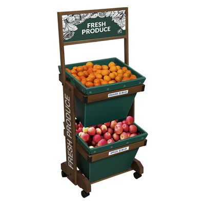 chất lượng  2 Layers Display Vegetable Rack For Shop Wooden Fruit Display Stand With Removable Basket nhà máy